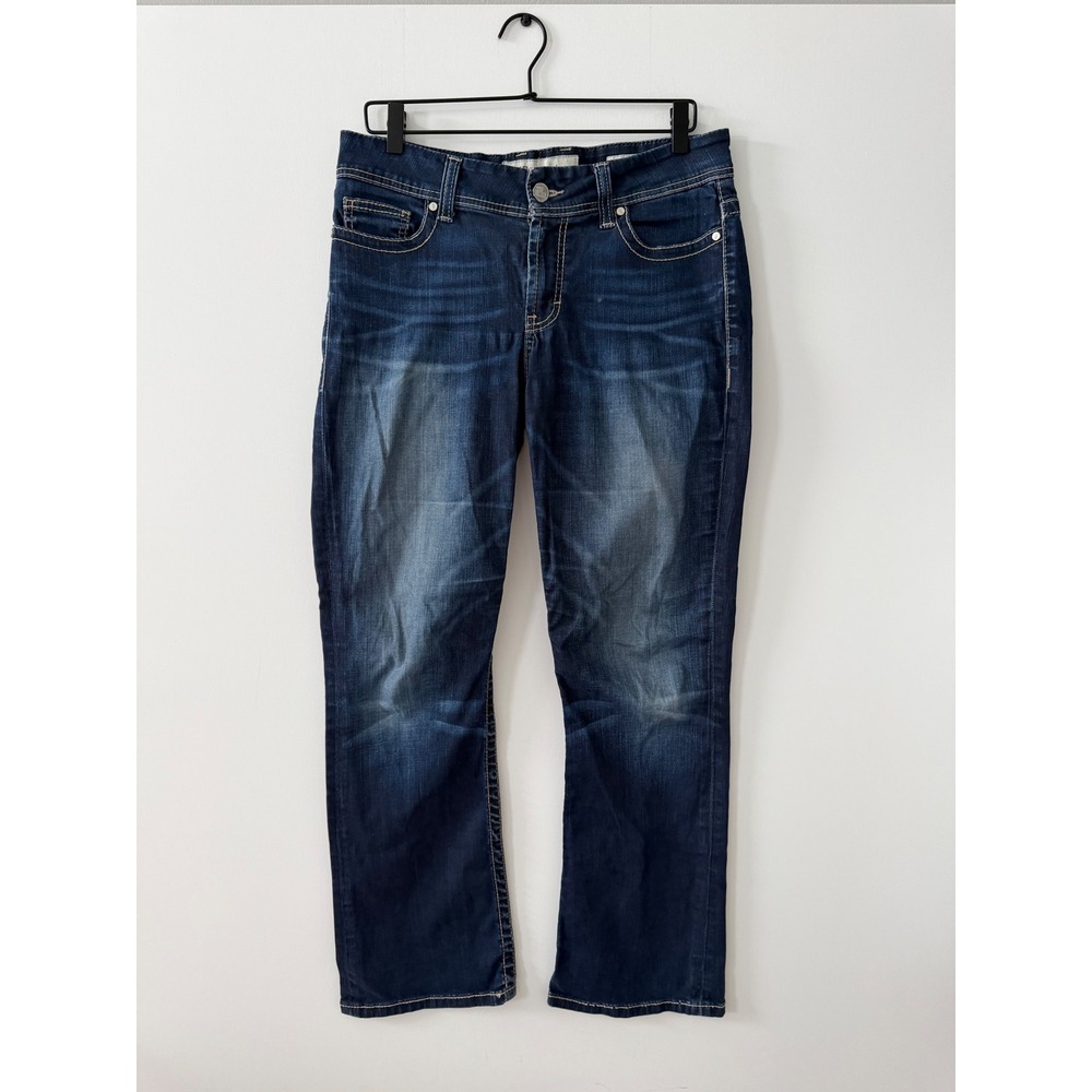 BKE Dakota Bootcut Jeans Dark Wash Embroidered 29R 29x31.5 Heavy Stitch Mid Rise